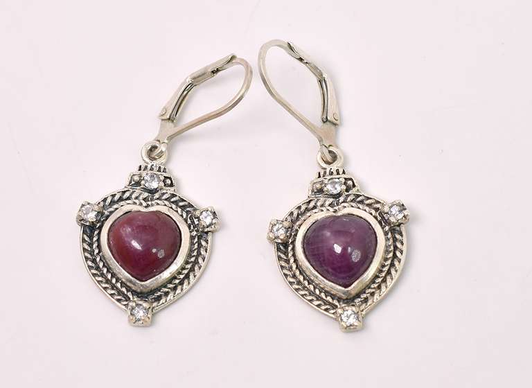 Ruby Gem Dangle Earrings In Sterling Silver