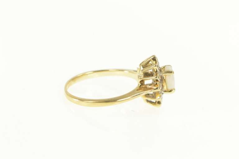 14K Yellow Gold Oval Natural Opal Diamond Halo Cocktail Ring