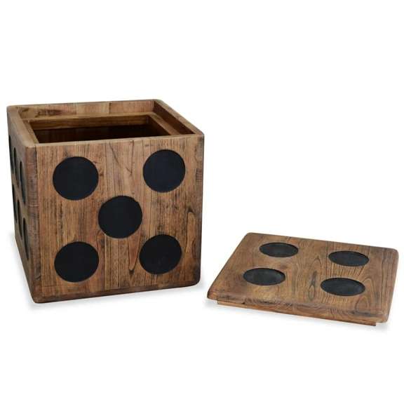 Storage Box Mindi Wood 15.7x15.7x15.7in Dice Design