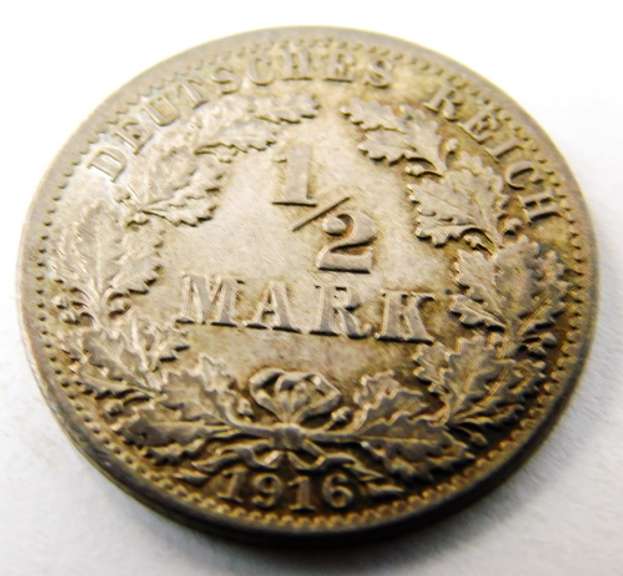 German 1916A 1/2 Mark Silver Coin