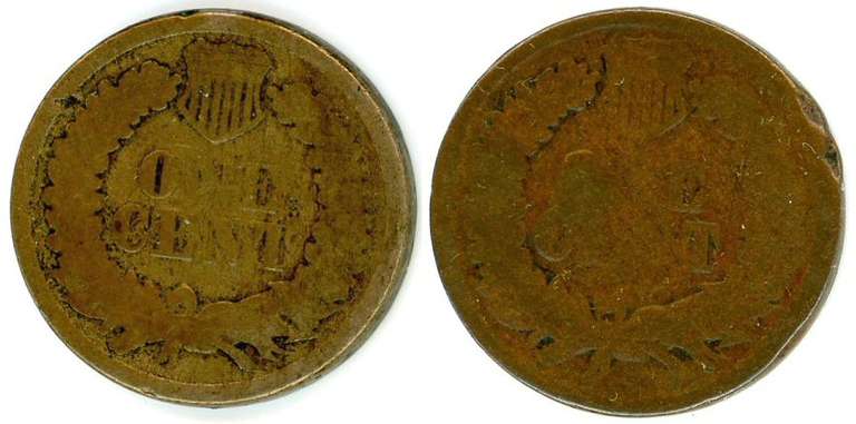 2 Different Type of 1864 Indian Head Cent