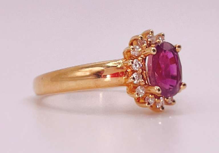18kt Solid Yellow Gold, Ruby, and Diamond Halo Cocktail Ring