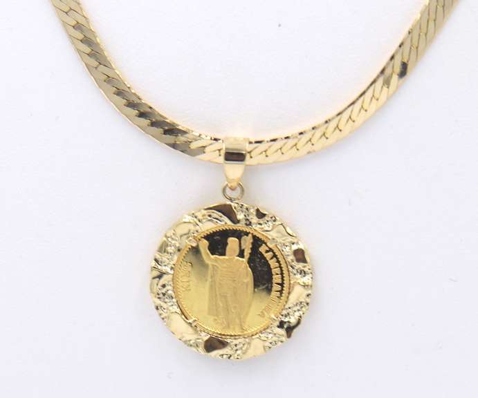 Majestic Italian Yellow Gold King Kamehameha Pendant on Chain