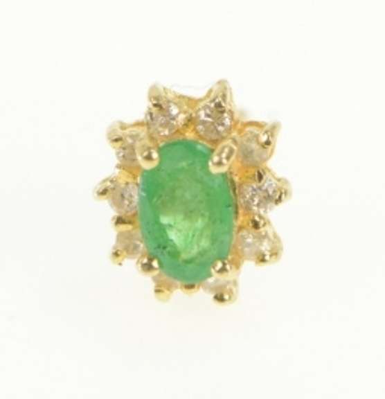 14K Yellow Gold Natural Emerald Diamond Halo Single Stud Earrings