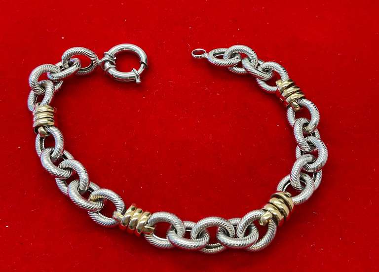LADIES 14K WHITE AND YELLOW GOLD LINK BRACELET