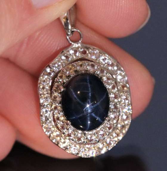 Star Sapphire with Diamond white Topaz pendant