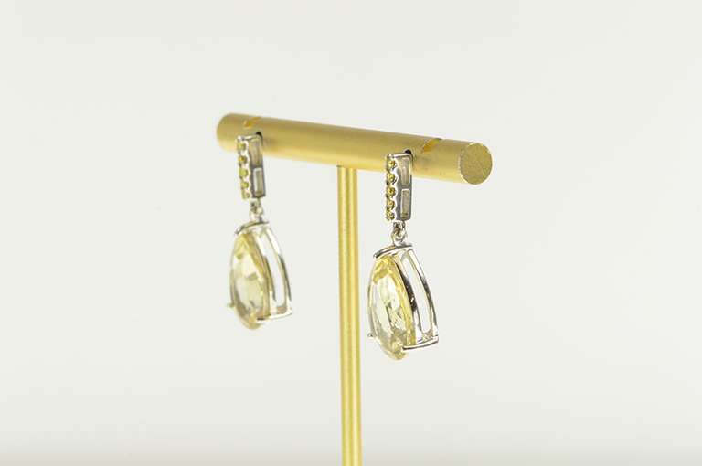 14K White Gold Pear Citrine Bar Drop Dangle Statement Earrings