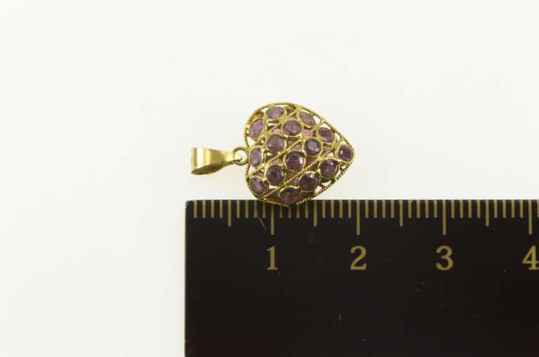 18K Yellow Gold Ruby Encrusted Puffy Domed Heart Love Charm/Pendant