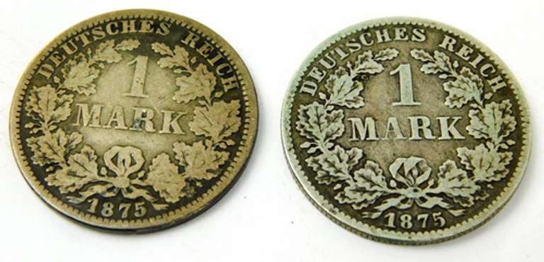 2 German Silver 1 Mark Coins, 1875