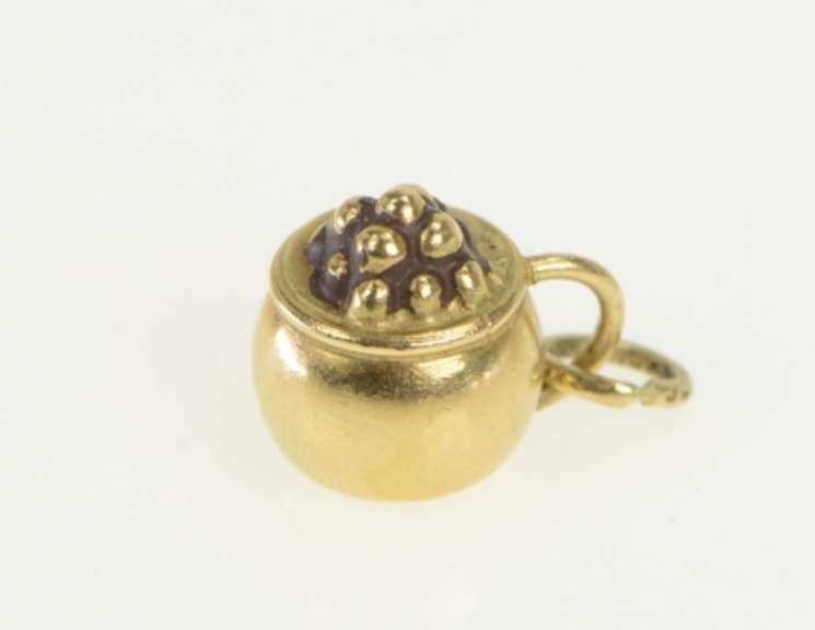 14K Yellow Gold 3D Pot of Gold Bucket End of the Rainbow Charm/Pendant
