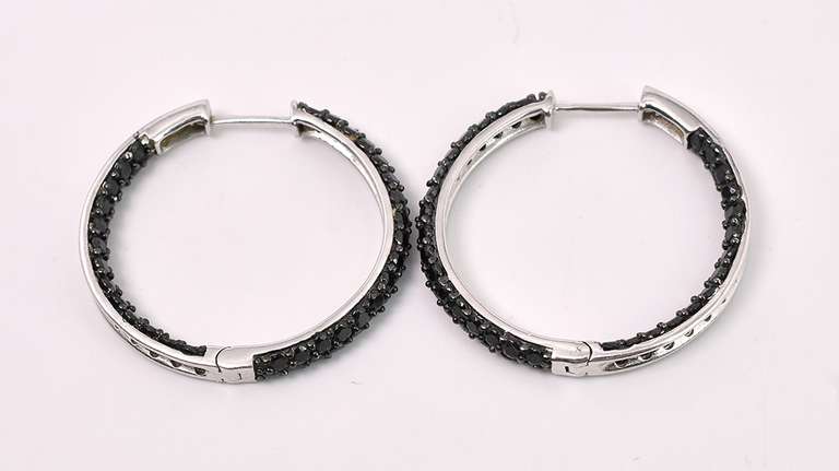 Black Spinel Hoop Earrings In Sterling Silver