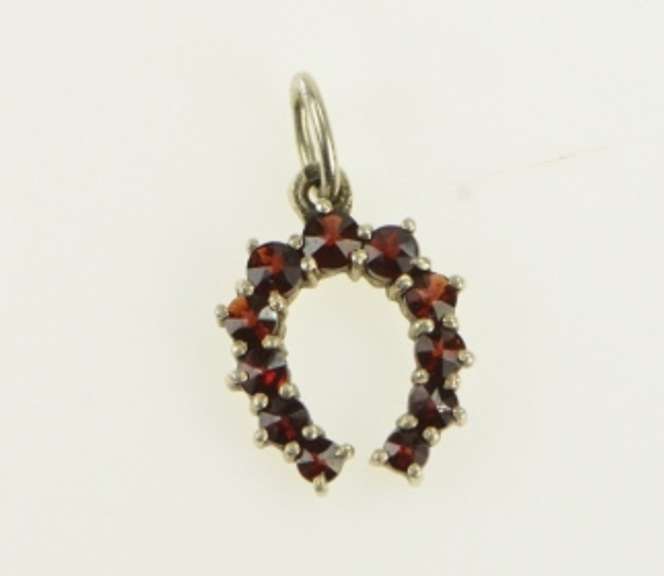 Gold Filled Garnet Inset Vintage Horse Shoe Good Luck Charm/Pendant