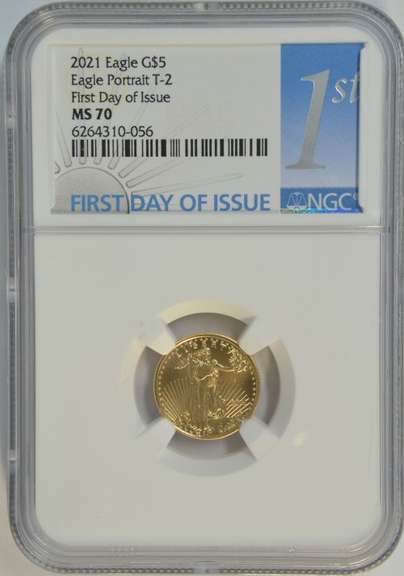 Special 2021 NGC MS70 1ST DAY OF ISSUE T-2 $5 Gold Eagle coin