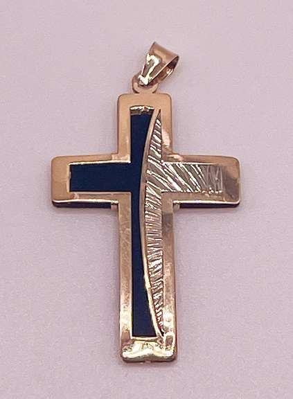 14kt Solid Yellow Gold & Onyx Cross Pendant