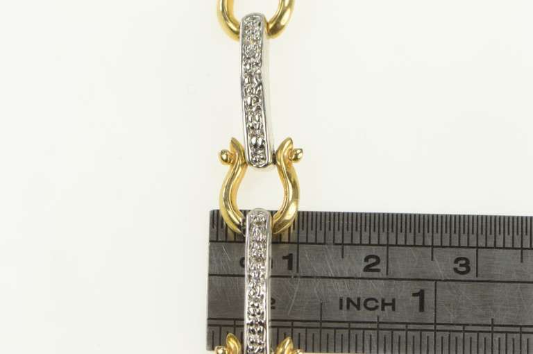 14K Yellow Gold Two Tone Bar Greek Omega Link CZ Tennis Bracelet