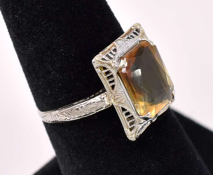 Vintage Citrine Ring In 14K White Gold