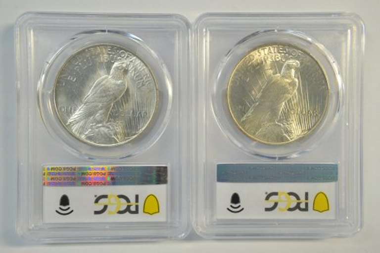 2 Choice to Near Gem BU 1922 Peace Silver Dollars. PCGS MS63 & 64