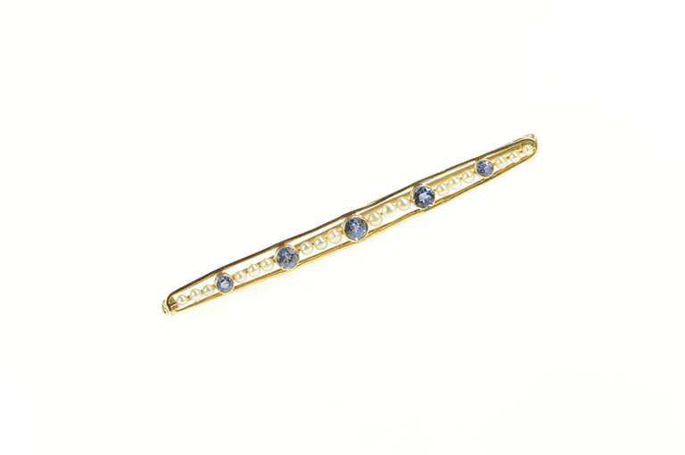 14K Yellow Gold Victorian Oval Sapphire Seed Pearl Bar Pin/Brooch