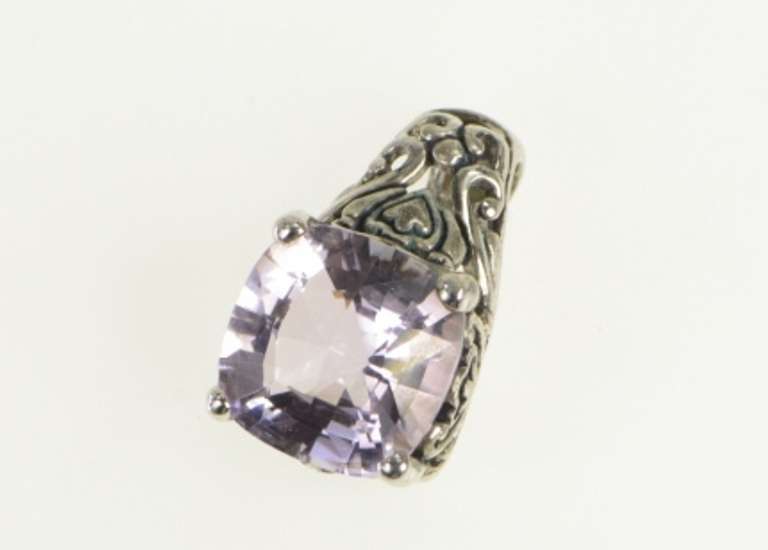 Sterling Silver Faceted Cushion Amethyst Ornate Statement Pendant