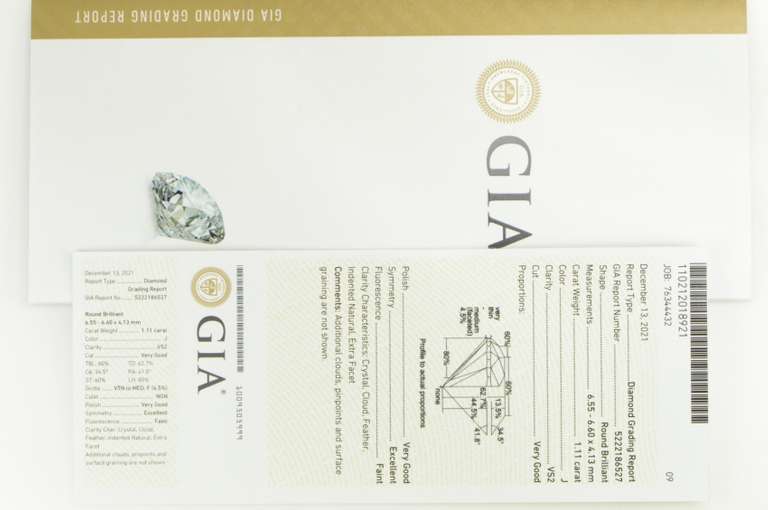 GIA 1.11 Ct Round Brilliant Cut J Color VS2 Diamond J, VS2
