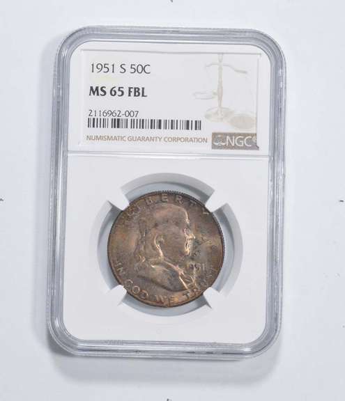 MS65 FBL 1951-S Franklin Half Dollar - Graded NGC