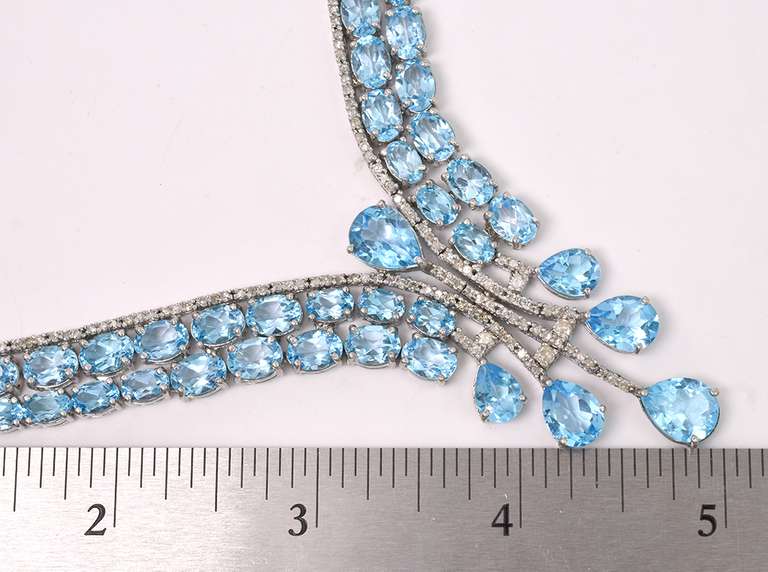 Absolutely Jaw Dropping Brand New European 82.00CTW Sky Blue Topaz & 4.40CTW Diamond Necklace in Sterling Silver
