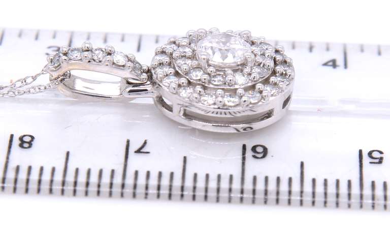 Elegant White Gold Round Brilliant Cut Diamond Double Halo Pendant on Chain