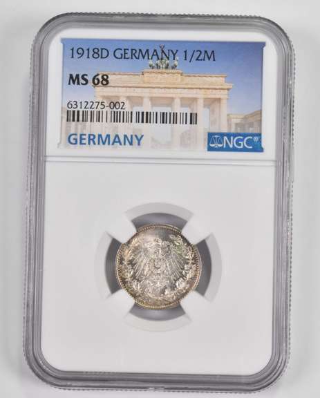 MS68 1918-D Germany 1/2 Mark - Graded NGC