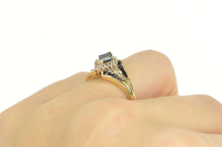 14K Yellow Gold Natural Sapphire Diamond Halo Engagement Ring
