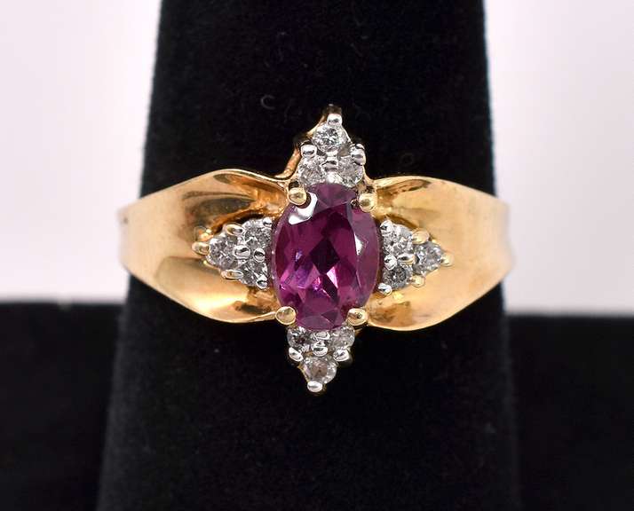 Stunning Rhodolite with Diamonds Ring In Yellow Gold