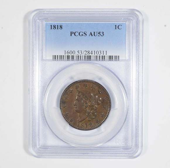 AU53 1818 Matron Head Large Cent - Graded PCGS