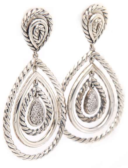 David Yurman Diamond Cable Classic Dangle Earrings in Sterling