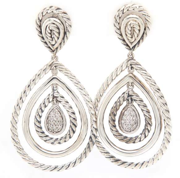 David Yurman Diamond Cable Classic Dangle Earrings in Sterling
