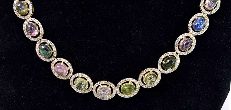 Absolutely Stunning 32.00CTW Oval Cabochon-Cut Tourmaline & 12.00CTW Diamond Necklace