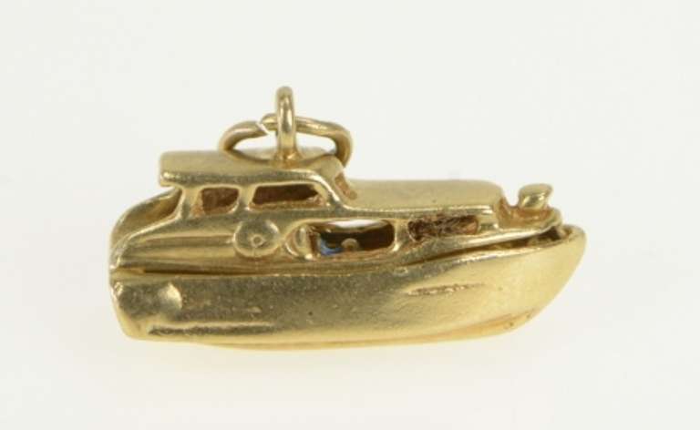 14K Yellow Gold 3D Articulated Boat Ship Yacht Passenger Charm/Pendant