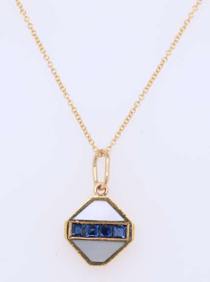Vintage Bvlgari Mop and Sapphire Pendant on Chain with Matching Earrings