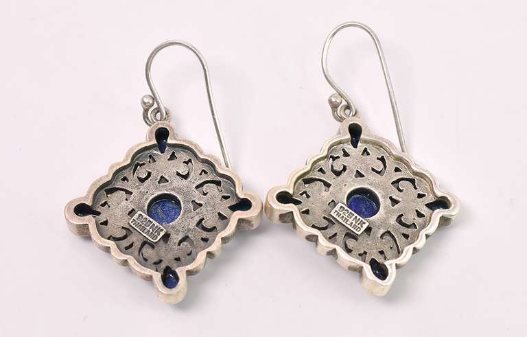 Lovely Blue Stone Dangle Earrings In Sterling Silver