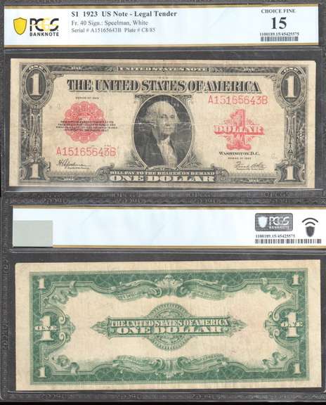 $1 1923 Legal Tender Last of the Large Size PCGS BN Choice Fine 15