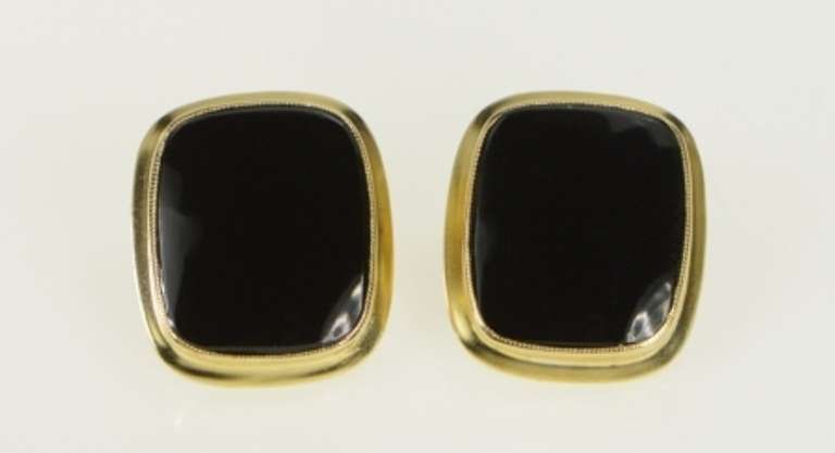 10K Yellow Gold Squared Black Onyx Inlay Statement Stud Earrings