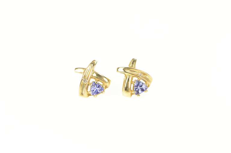 14K Yellow Gold Tanzanite Diamond Accent X Criss Cross Stud Earrings