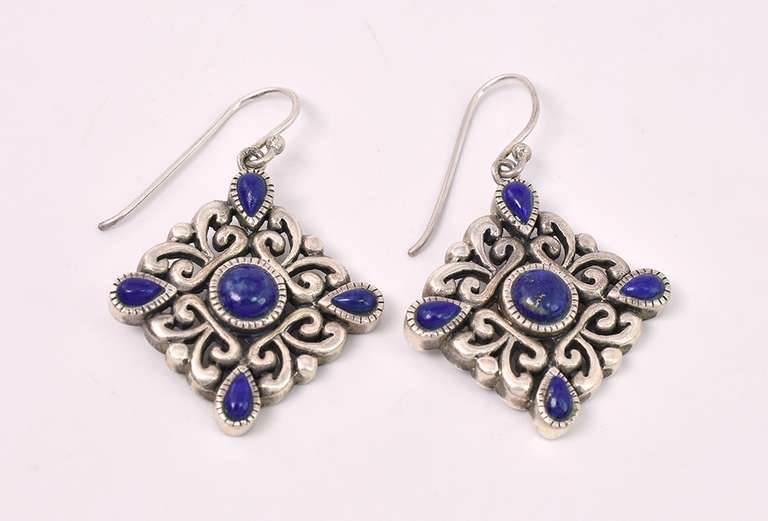 Lovely Blue Stone Dangle Earrings In Sterling Silver