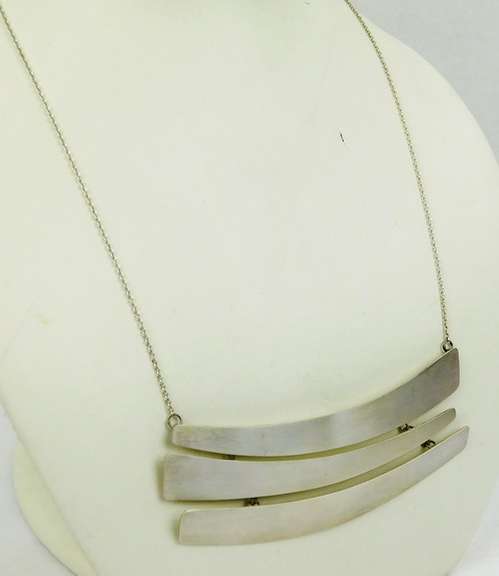 Sleek Sterling Silver Sculptured Statement Necklace