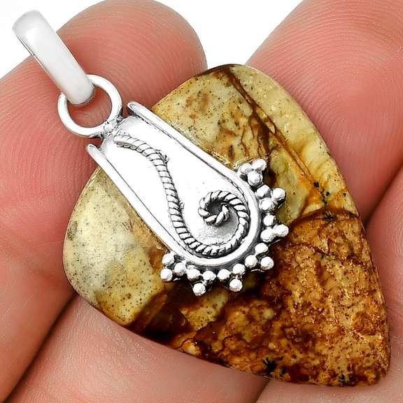 Ornate 33.67ct Rocky Butte Picture Jasper pendant