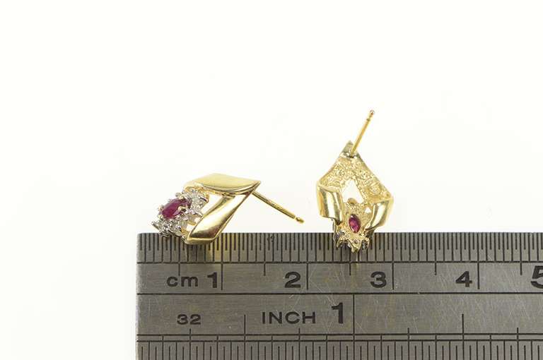 14K Yellow Gold Marquise Ruby Diamond Accent Curved Stud Earrings