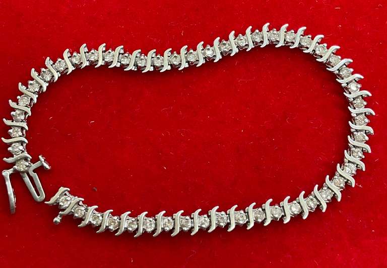 14K WHITE GOLD AND DIAMOND S LINK TENNIS BRACELET