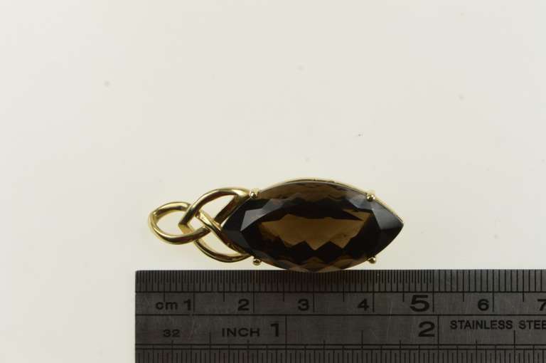 14K Yellow Gold Marquise Smoky Quartz Solitaire Elaborate Pendant