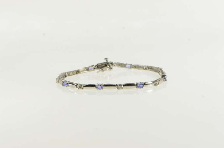 14K White Gold Tanzanite Diamond Accent Bar Link Tennis Bracelet