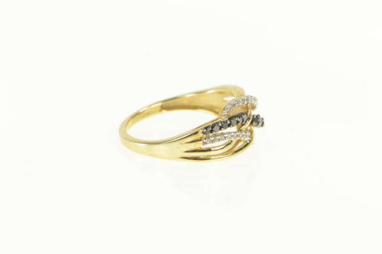 10K White Gold White & Black Diamond Wavy Layered Band Ring