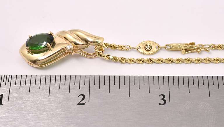 Gorgeous Tourmaline and Diamond Pendant Necklace In 14KT Yellow Gold