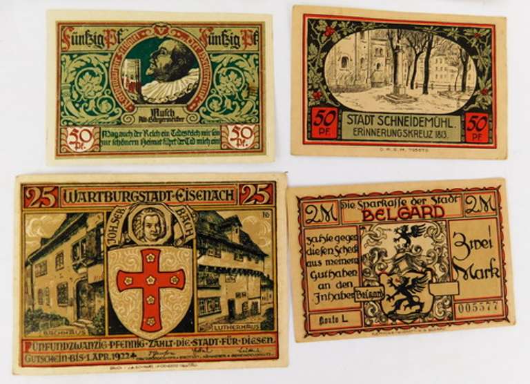 9 Foreign Paper Bills, All 1920's